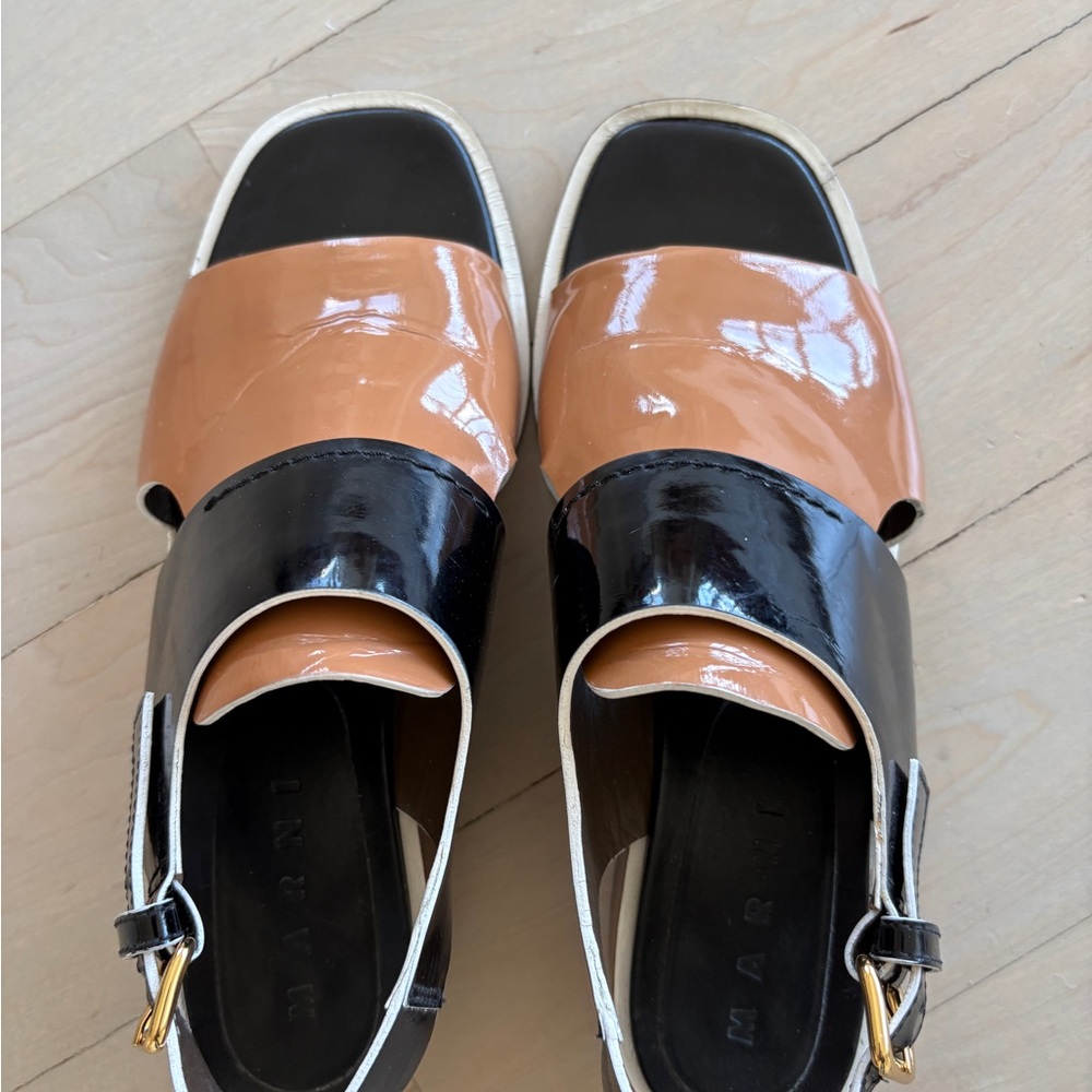 Marni Sandals Colorblock Navy Tan Leather Slingback Loafer  - 8.5